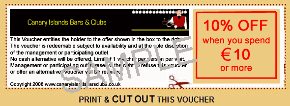 10 percent off from Canary Islands bars clubs pubs