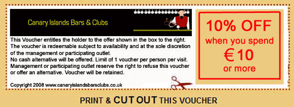 10% off voucher from Canary Islands bars and clubs