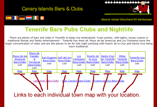 map links showing bars pubs and clubs